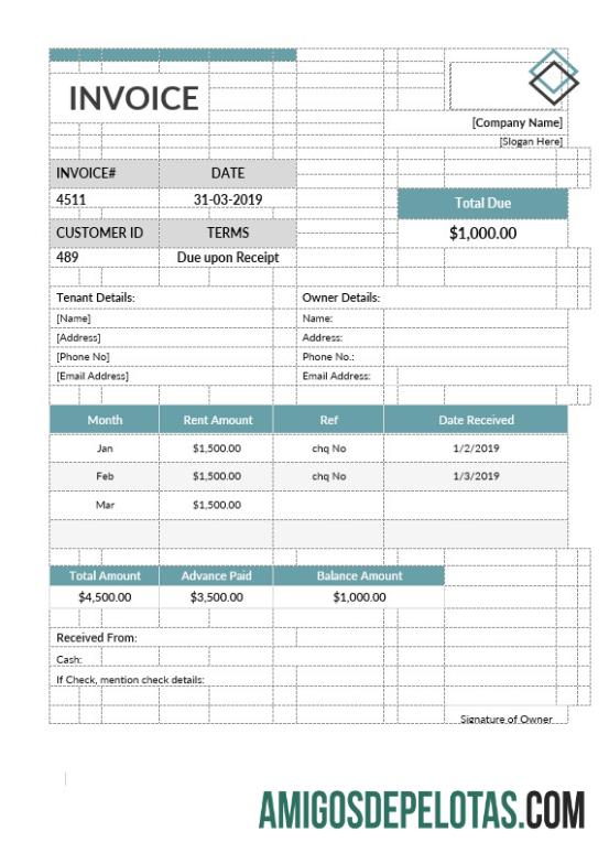 em branco Modelo de formato de fatura de aluguel de escritório